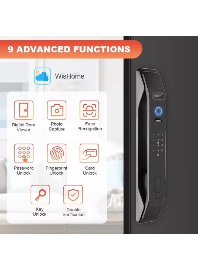 3D Face Recognition Smart Door Lock with Fingerprint, Password, Card, Key, WiFi App Control, Automatic Metal Door Lock - Image 2