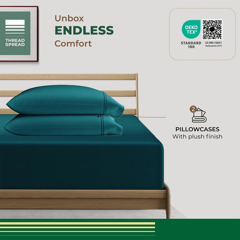 THREAD SPREAD 100% Organic Cotton King Size Pillow Cases Set of 2 - Soft, Cooling, Crisp & Breathable Organic Cotton Percale Weave Pillowcase for King Pillow (Teal), Authentic GOTS Certified - Image 3