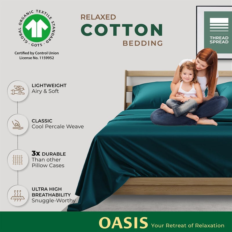 THREAD SPREAD 100% Organic Cotton King Size Pillow Cases Set of 2 - Soft, Cooling, Crisp & Breathable Organic Cotton Percale Weave Pillowcase for King Pillow (Teal), Authentic GOTS Certified - Image 5