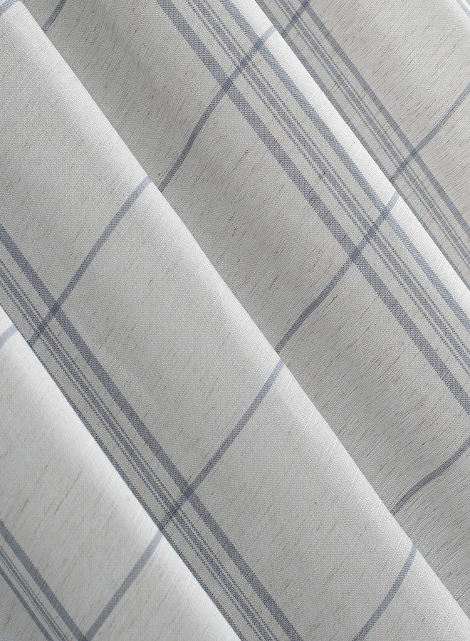 No. 918 Castille Farmhouse Plaid Linen Semi-Sheer Rod Pocket Curtain Panel, 54" x 84", Blue/Linen - Image 3
