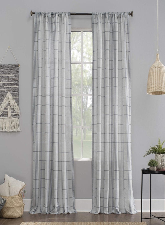 No. 918 Castille Farmhouse Plaid Linen Semi-Sheer Rod Pocket Curtain Panel, 54" x 84", Blue/Linen - Image 1