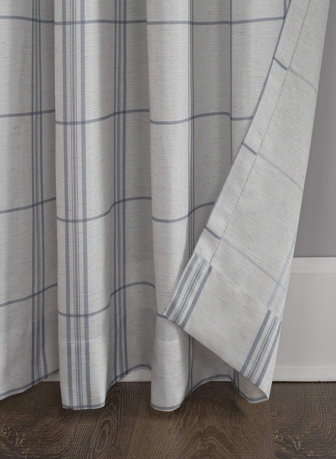 No. 918 Castille Farmhouse Plaid Linen Semi-Sheer Rod Pocket Curtain Panel, 54" x 84", Blue/Linen - Image 4
