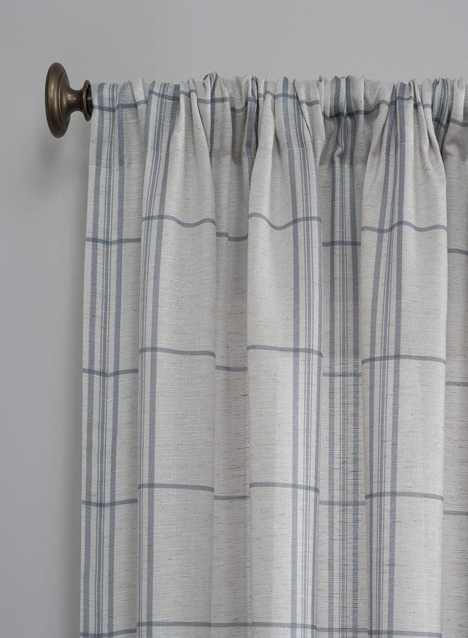 No. 918 Castille Farmhouse Plaid Linen Semi-Sheer Rod Pocket Curtain Panel, 54" x 84", Blue/Linen - Image 2