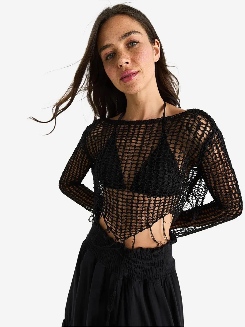 بيانكو لوتشي بلوزة قصيرة مكشكشة بياقة هالتر من لوتشي بنسيج بارز