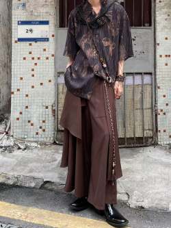 Yamamoto Riveted Belted Wide Leg Pants Brown - Image 1