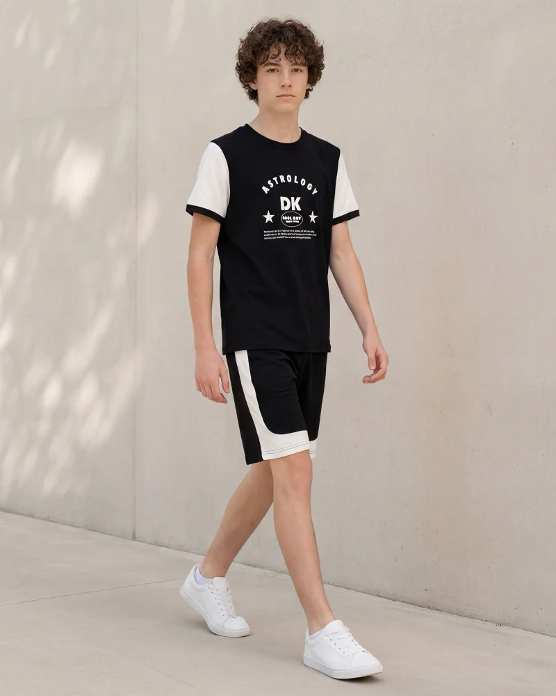 ردتاغ Boys Black T-shirt And Short Set