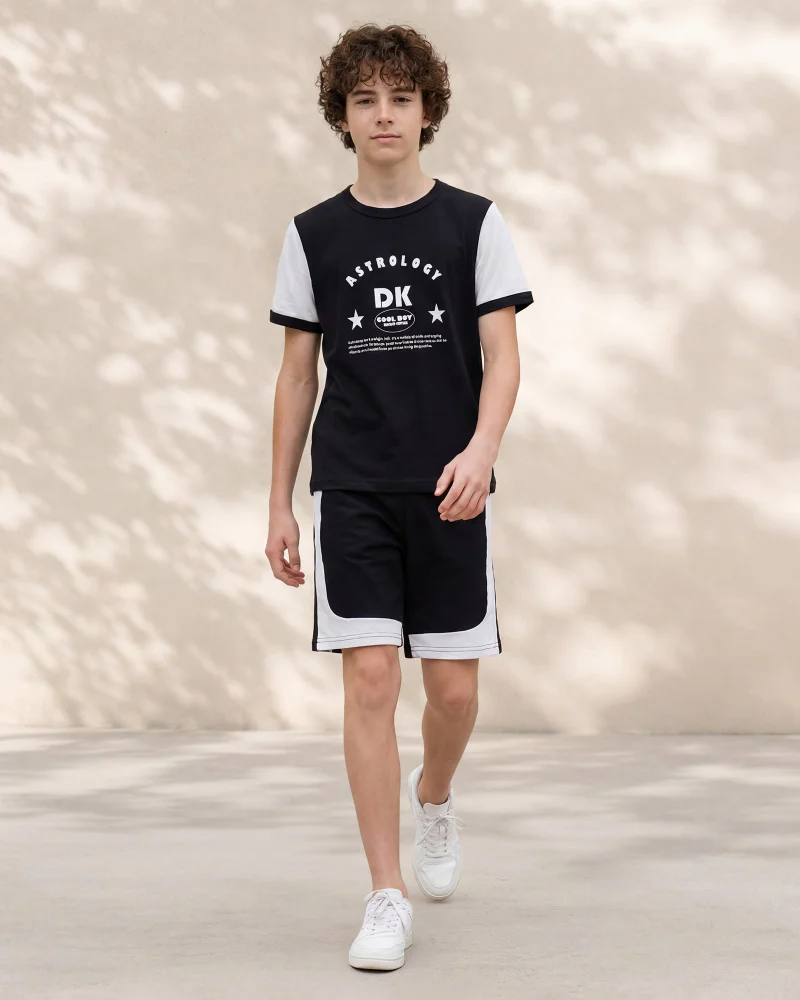 ردتاغ Boys Black T-shirt And Short Set
