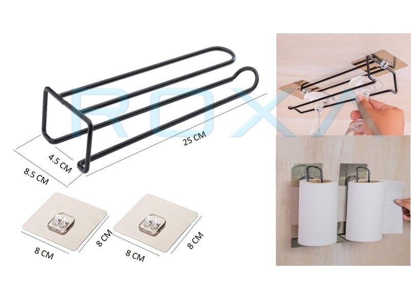 ROXA ROXA Stainless Steel Drill Free Self-Adhesive Paper Roll Holder Tissue Paper Stand Wine Glass Holder Kitchen Towel Holder for Kitchen Bathroom Toilet (Pack of 2) - Image 3