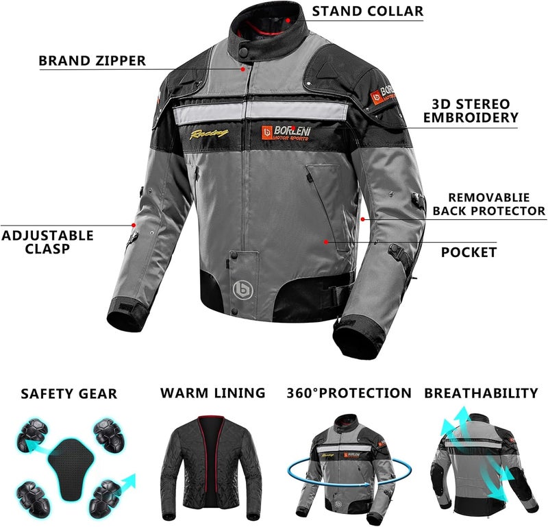 BORLENI Unisex D-020 Motorcycle Jacket - Image 4