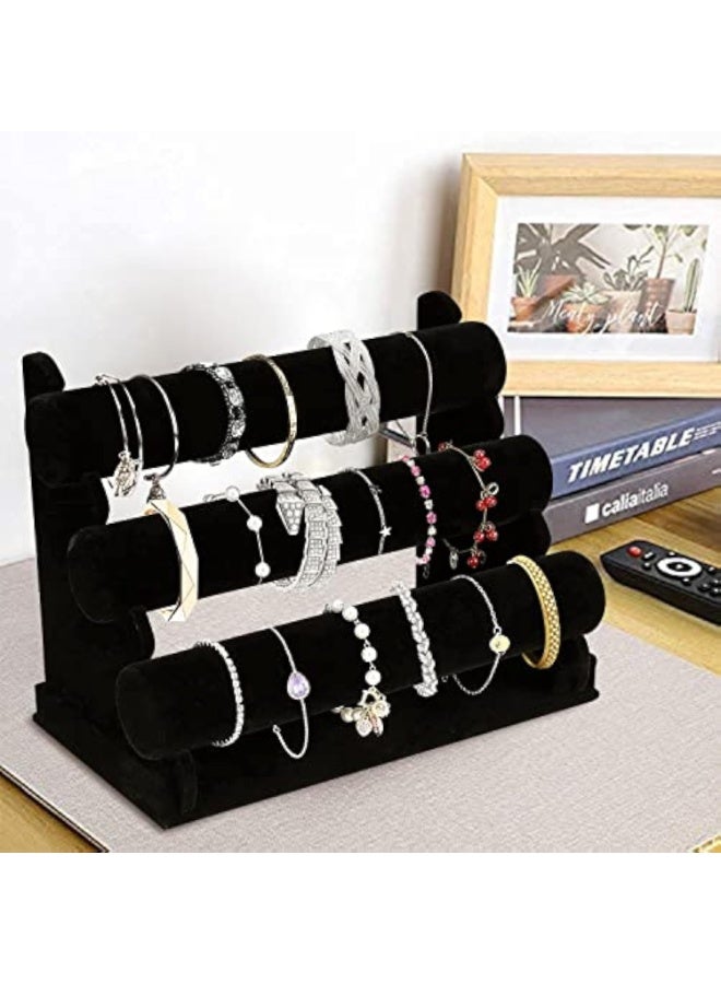 Arabest Velvet Bracelet Holder with 3 Tier Rack, Black Detachable Jewelry Display Stand T-Bar Necklace Storage Organizer for Bangles Watch Bracelets Scrunchies Organization Showcase - Image 5