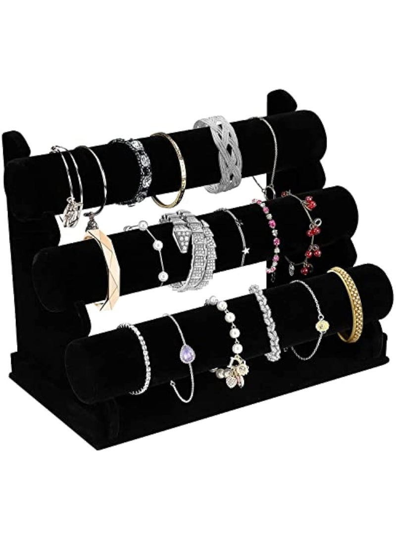 Arabest Velvet Bracelet Holder with 3 Tier Rack, Black Detachable Jewelry Display Stand T-Bar Necklace Storage Organizer for Bangles Watch Bracelets Scrunchies Organization Showcase - Image 1