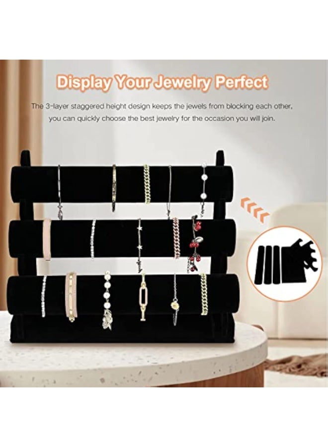 Arabest Velvet Bracelet Holder with 3 Tier Rack, Black Detachable Jewelry Display Stand T-Bar Necklace Storage Organizer for Bangles Watch Bracelets Scrunchies Organization Showcase - Image 2