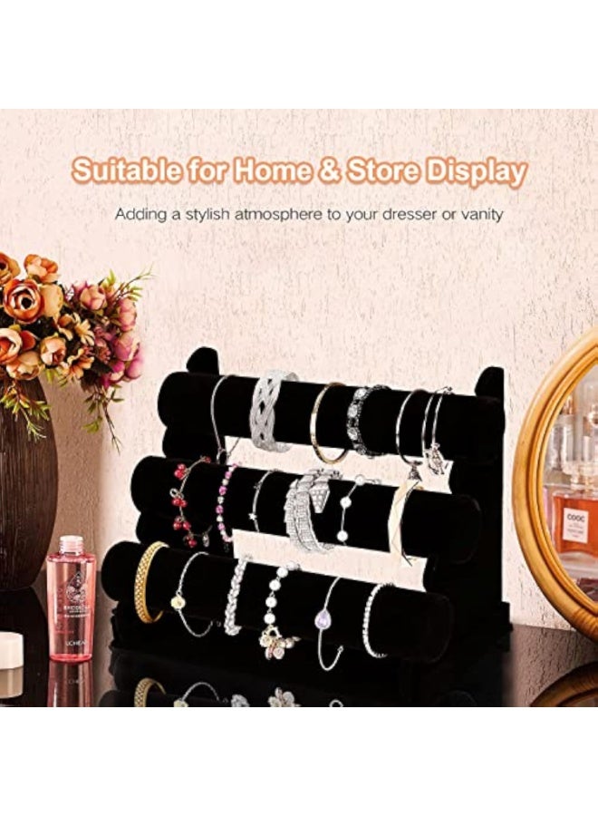 Arabest Velvet Bracelet Holder with 3 Tier Rack, Black Detachable Jewelry Display Stand T-Bar Necklace Storage Organizer for Bangles Watch Bracelets Scrunchies Organization Showcase - Image 3