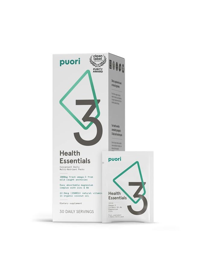 Puori P3 Health Essentials - Multivitamins for Men and Women - 30 Servings - Omega 3, Vitamin D, Magnesium, Zinc - Multi-Nutrient for Brains and Energy - Image 1