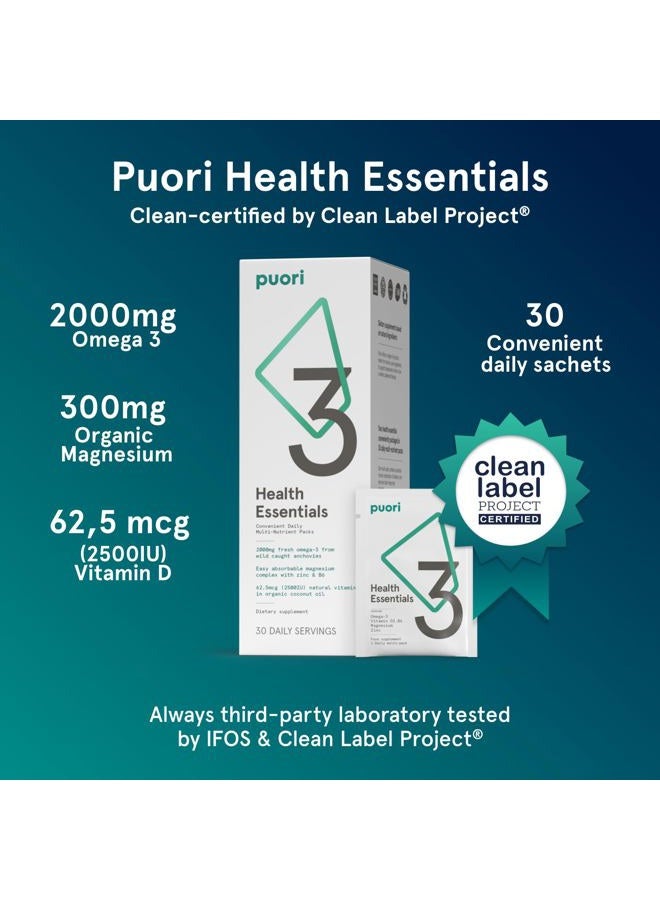 Puori P3 Health Essentials - Multivitamins for Men and Women - 30 Servings - Omega 3, Vitamin D, Magnesium, Zinc - Multi-Nutrient for Brains and Energy - Image 2