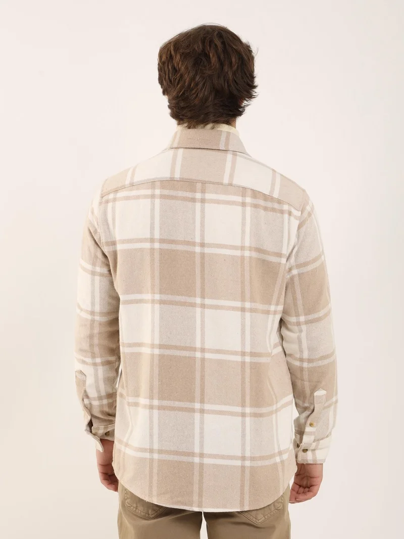 Dufy Beige Men's Regular Fit Brent Collar Long Sleeve Shirt