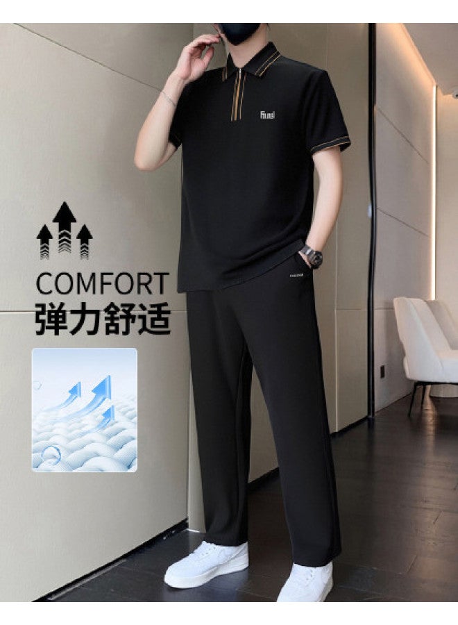 FOLUNSI men's Short Sleeve Summer Outfit With Thin Pants, Breathable Men's Casual Suit - Image 1