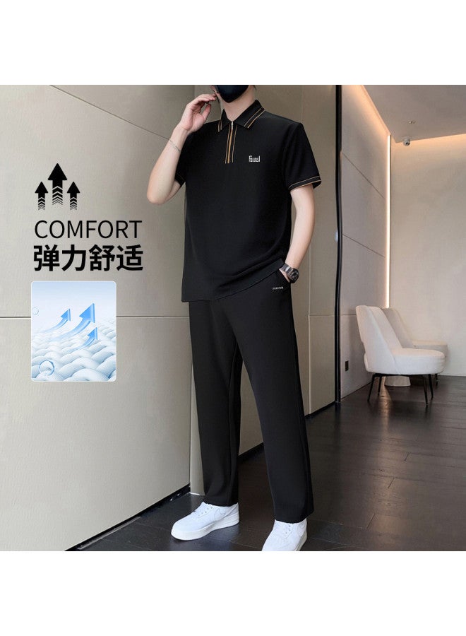 FOLUNSI men's Short Sleeve Summer Outfit With Thin Pants, Breathable Men's Casual Suit - Image 2