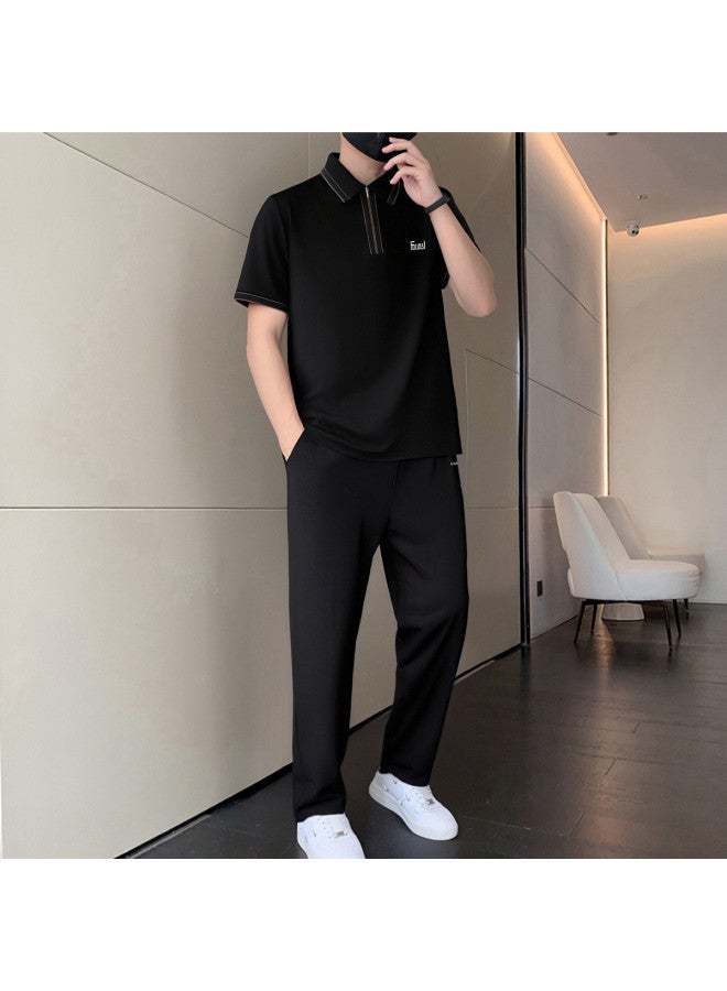 FOLUNSI men's Short Sleeve Summer Outfit With Thin Pants, Breathable Men's Casual Suit - Image 3