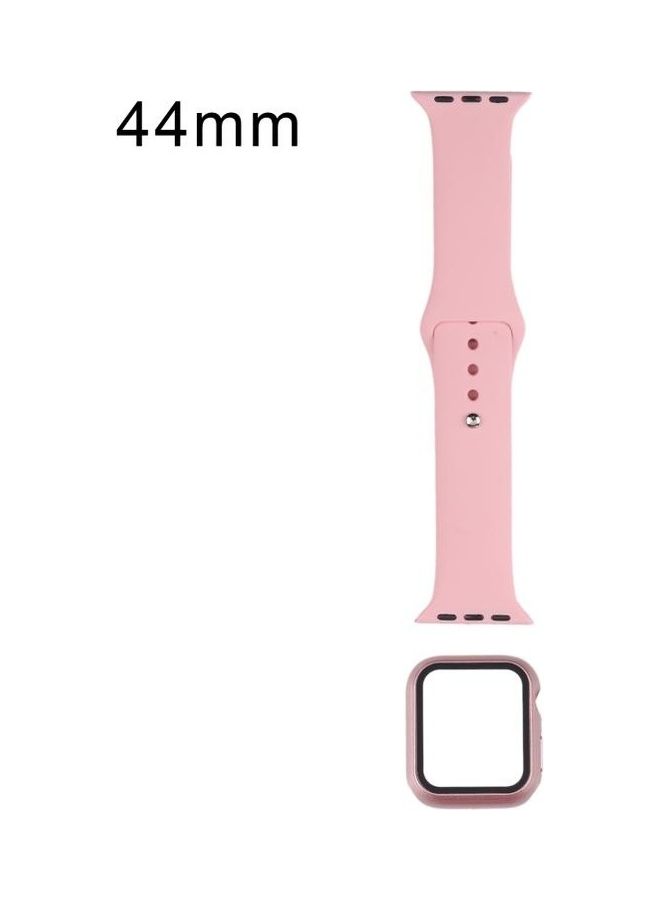 NIBEMINENT Silicone Replacement Strap Watchband with Protective Case Set For Apple Watch Series 7/6/SE/5/4 45/44mm Sand Pink  - Image 1