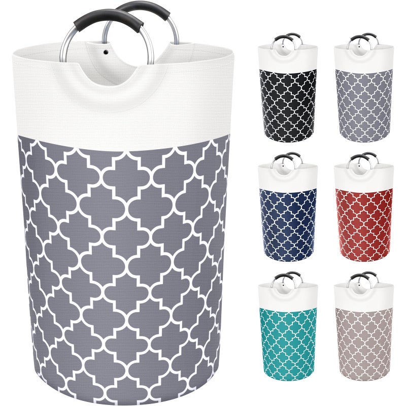 Fabspace Large Laundry Basket Laundry Hamper Bag Washing Bin Clothes Bag Collapsible Tall with Handles Waterproof Travel Bathroom College Essentials Storage for College Dorm Family Grey 82L