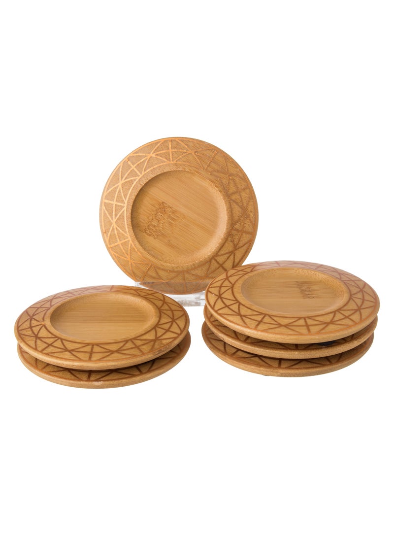 Dania - Wooden saucer set with gold engraving for tea cup, 6 pieces - Image 1