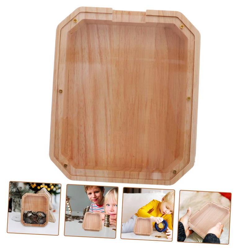 Clear Wooden Piggy Bank Coin Container Encourages Saving Habits And Room Decoration - Image 5