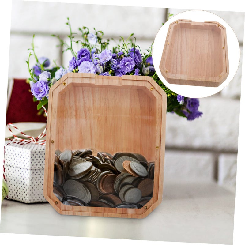 Clear Wooden Piggy Bank Coin Container Encourages Saving Habits And Room Decoration - Image 3