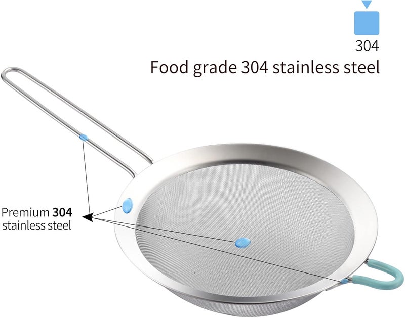 SUNWUKIN 304 Stainless Steel 5.51 inch Fine Mesh Strainers for Kitchen, Colander-Skimmer with Handle, Sieve Sifters for Food, Tea, Rice, Oil, Noodles, Fruits, Vegetable 5.5 inch - Image 2