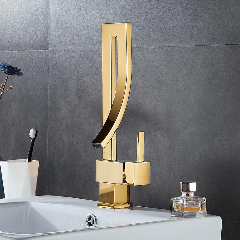 Basin Water Mixer (360 Degree Movable Basin Mixer with Side Hand Hot Cold Design Very Elegant Design) (Gold)
