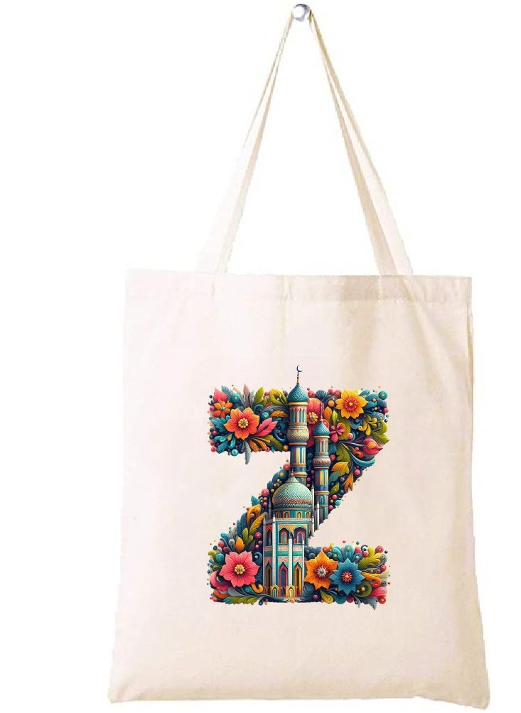 PRINTSHOP4ME - Initial Monogram Tote Bag - Cotton Tote with Initial Design Printed - Perfect for School, Travel and Birthday Gift - Eco-Friendly Canvas Cotton Tote Bag for Women - Gift for Ramadan - Image 1