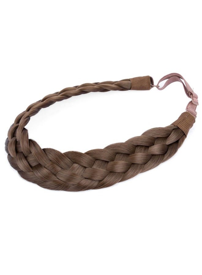 BOBIYA 5 Strands Synthetic Hair Braided Headband Classic Chunky Wide Plaited Braids Elastic Stretch Hairpiece for Women Girl (Chestnut) - Image 1