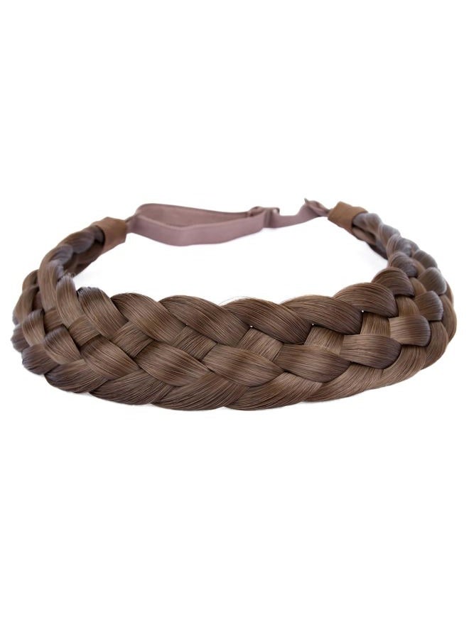 BOBIYA 5 Strands Synthetic Hair Braided Headband Classic Chunky Wide Plaited Braids Elastic Stretch Hairpiece for Women Girl (Chestnut) - Image 2