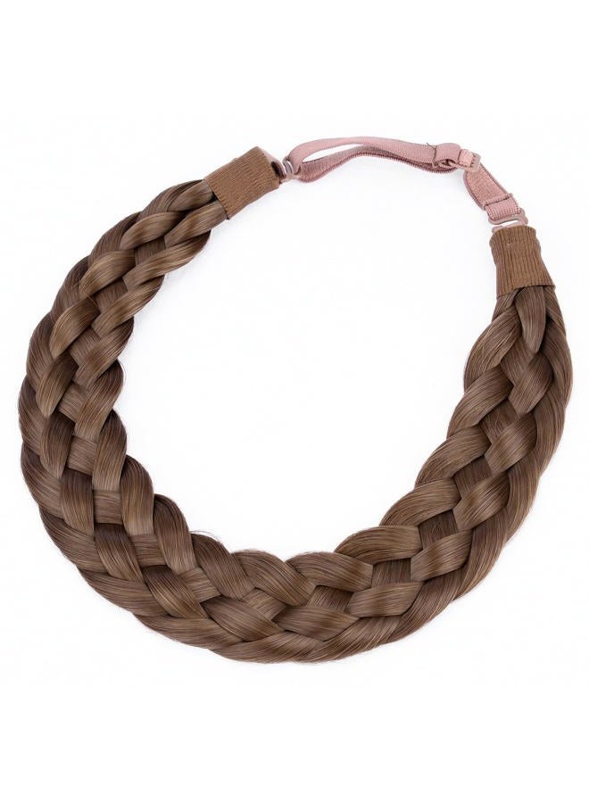 BOBIYA 5 Strands Synthetic Hair Braided Headband Classic Chunky Wide Plaited Braids Elastic Stretch Hairpiece for Women Girl (Chestnut) - Image 3