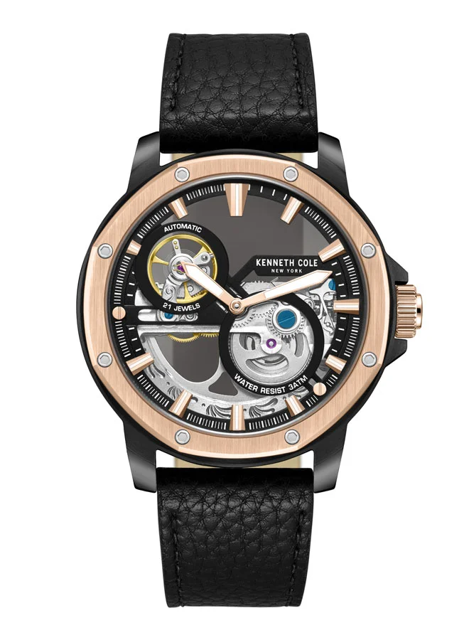 Kenneth Cole New York 44mm Analog Men's Watch with Black Genuine Leather Strap