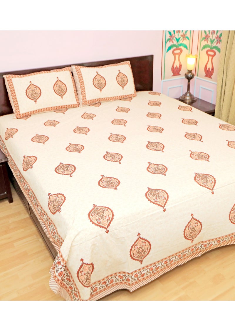 PAHI Pure Cotton Hand Block Bedsheet, King size, FLORAL BEDSHEET, 228/278 CMS, HAND BLOCK PRINTED, JAIPURI - Image 2