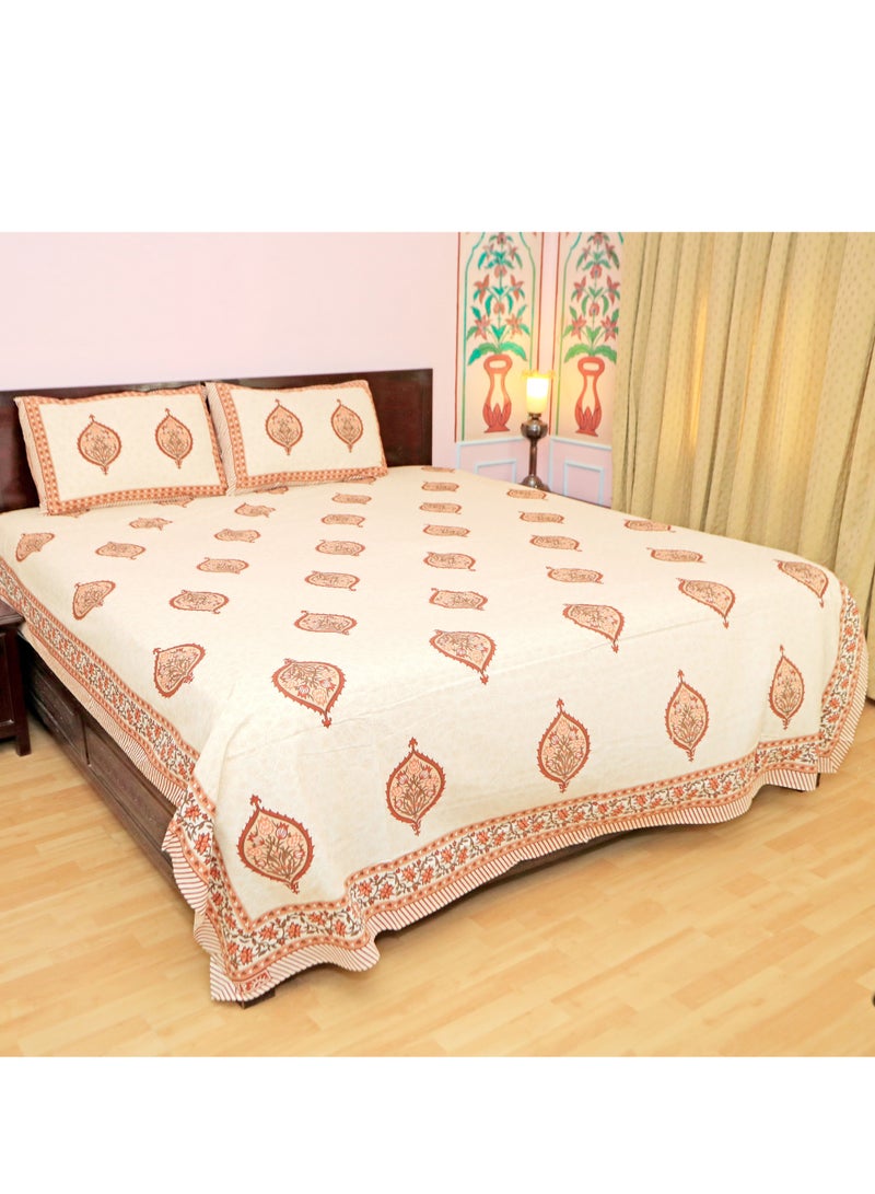 PAHI Pure Cotton Hand Block Bedsheet, King size, FLORAL BEDSHEET, 228/278 CMS, HAND BLOCK PRINTED, JAIPURI - Image 4