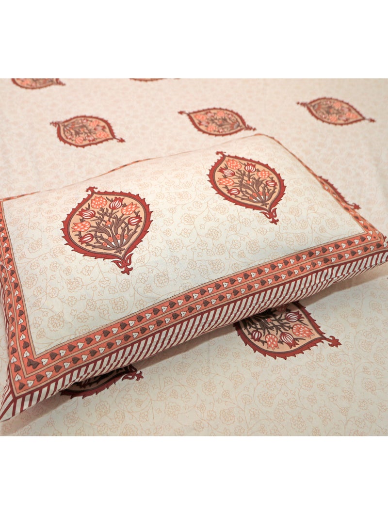PAHI Pure Cotton Hand Block Bedsheet, King size, FLORAL BEDSHEET, 228/278 CMS, HAND BLOCK PRINTED, JAIPURI - Image 3