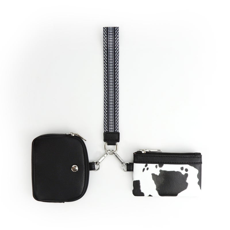 In stock Amazon lulu same multi-functional fashion womens wrist bag portable simple bank card mini coin purse Cow Black White (in stock)