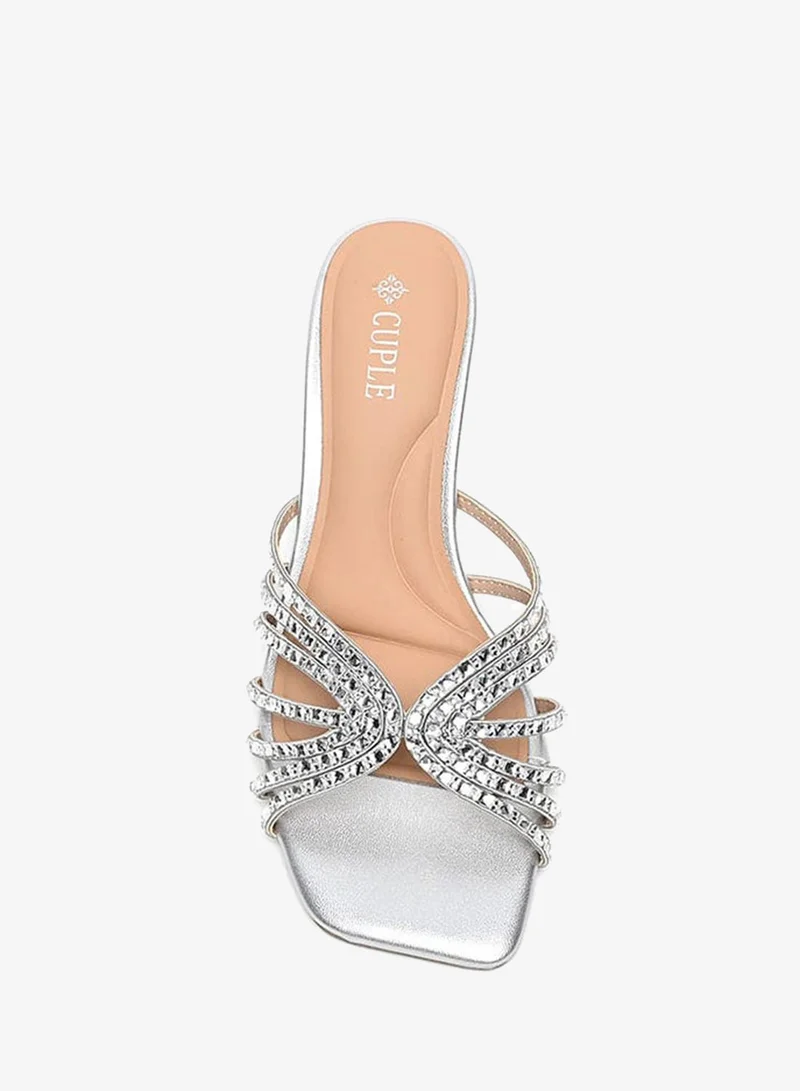 Cuple Silver Ladies Festive Heeled Sandals for Women | Best Price UAE