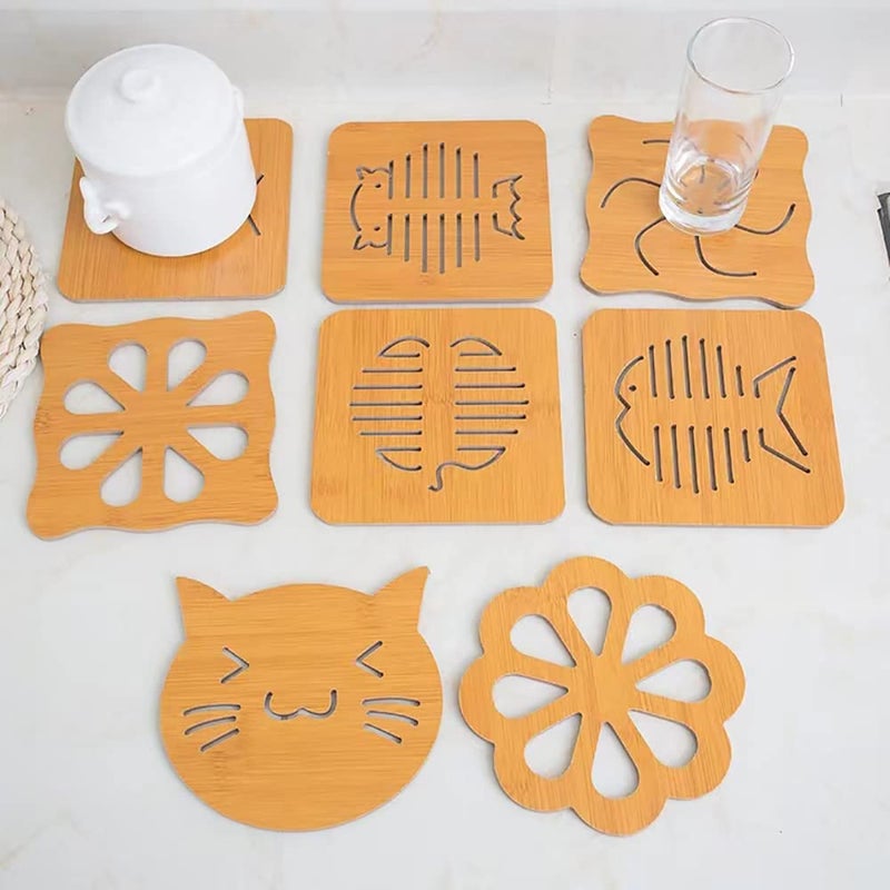 pepplo Wooden Coasters for Drinks,Wooden Squares Coasters Wood Coasters for Glasses, Table Protection 14Cm (Random Pattern, Set of 8) - Image 1