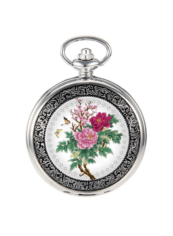 Vigoroso Quartz Beautiful Peony Bird Enamel Painting Steampunk Silver Pocket Watches in Box, Flower2_Blue - Image 1