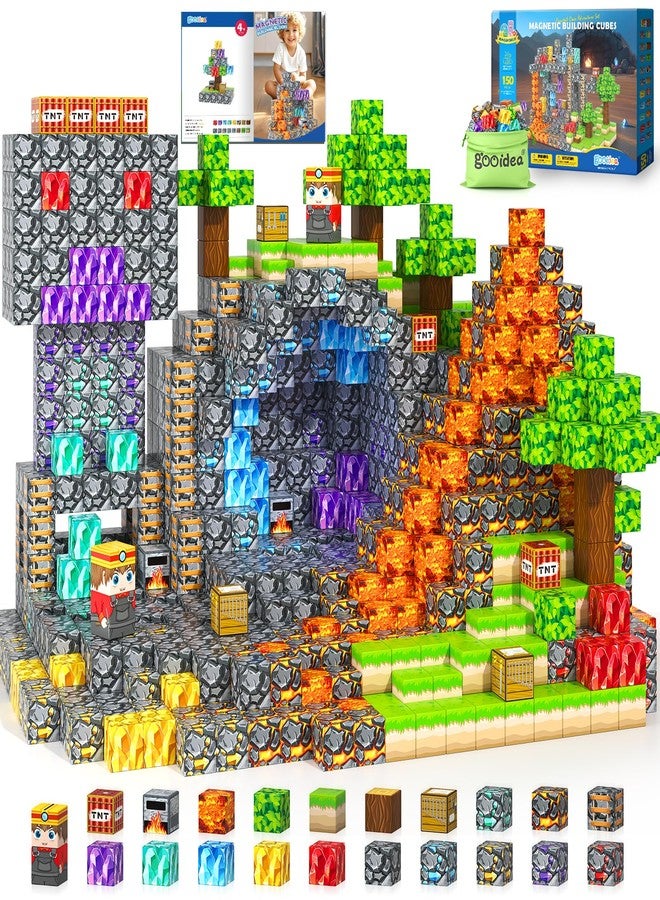 Gooidea Magnetic Blocks -150 Magnetic Building Blocks STEM Toy, Stacking Mine Magnet World Craft Cubes for Kids, Game Gift for Boys Girls Age 3-5 5-7 4-8 8-12 - Image 1