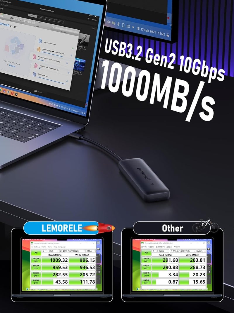 Lemorele حاوية SSD NVMe M.2، 10Gbps USB-C 3.2 Gen 2 محول حاوية خارجية PCIe، بدون أدوات، لدعم محركات الأقراص الصلبة M-Key و B&M Key 2230/2242/2260/2280، شريحة Realtek RTL9210 - Image 2