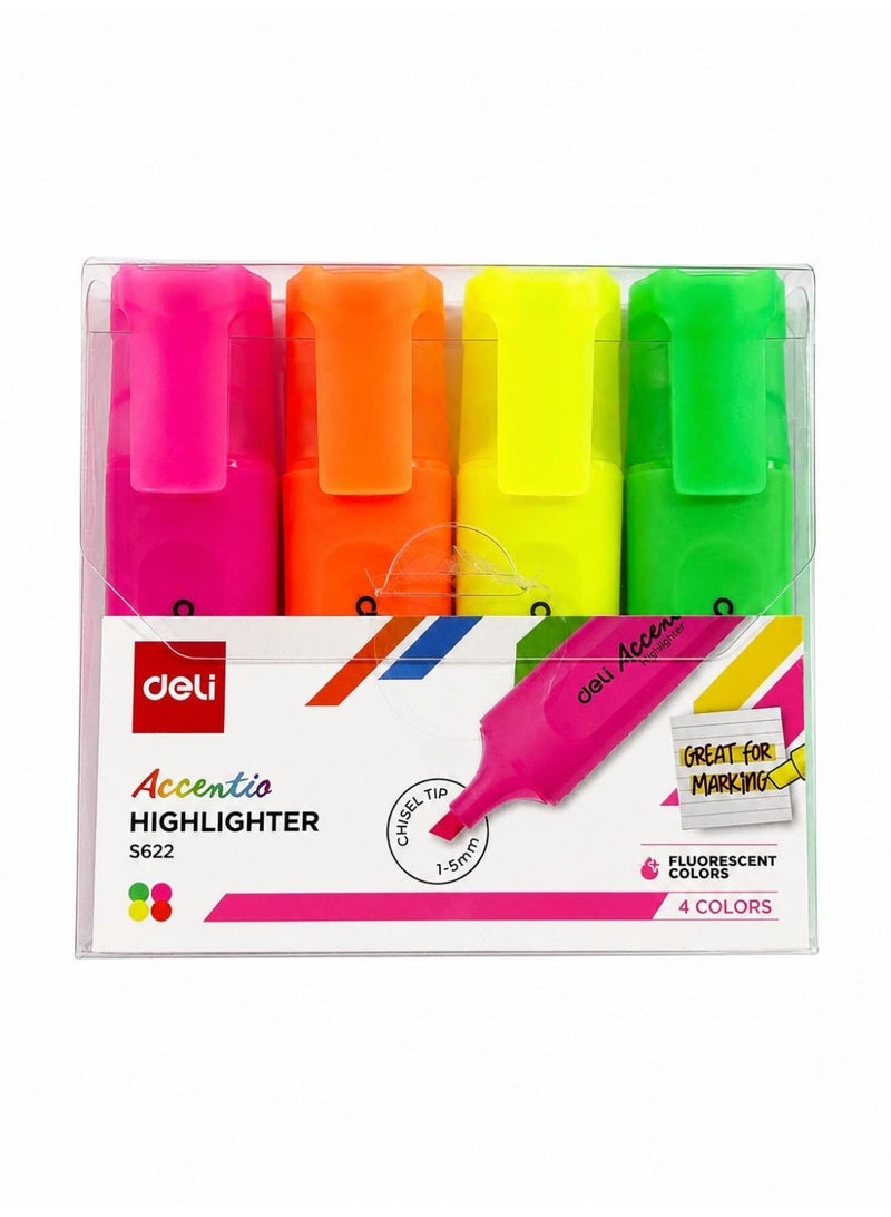 ديلي Deli Highlighter Chisel Colours Multicolour Pack of 4 - Image 1