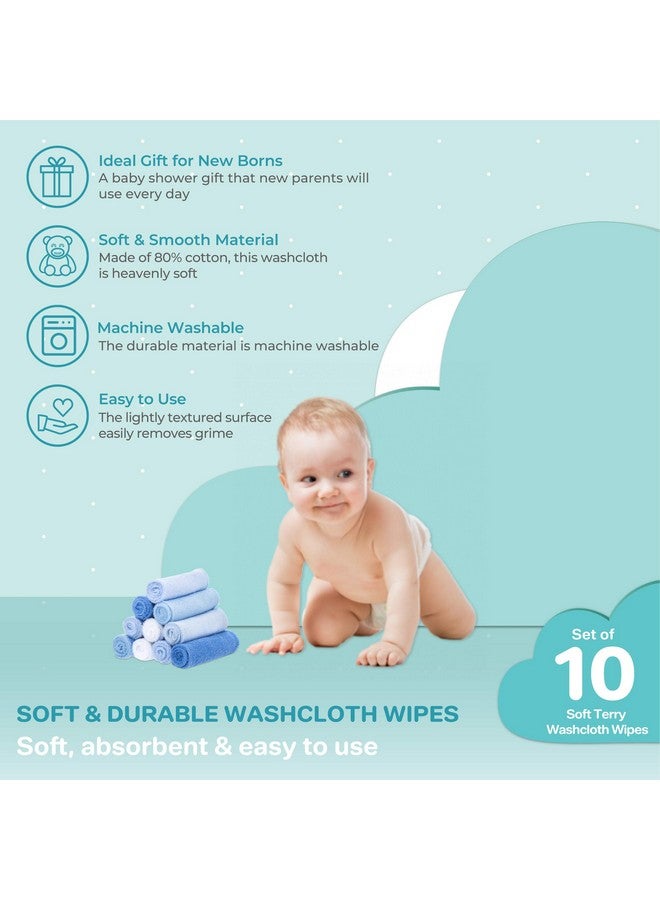 Spasilk Washcloth Wipes Set for Newborn Boys and Girls, Soft Terry Washcloth Set, Pack of 10, Blue - Image 5