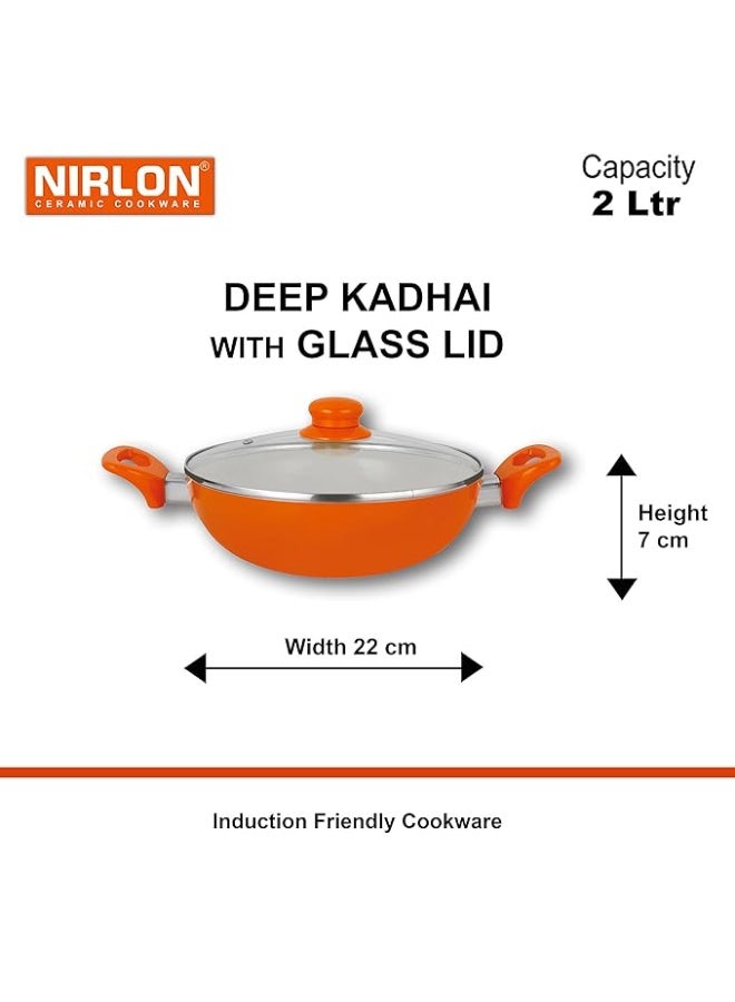 Nirlon 5 Layer Non-Stick Ceramic Coated Aluminium Cookware Set (2 Piece Set)1 Deep Kadai With Glass Lid 2Ltr, 1 Deep Casserole 2Ltr - Image 3