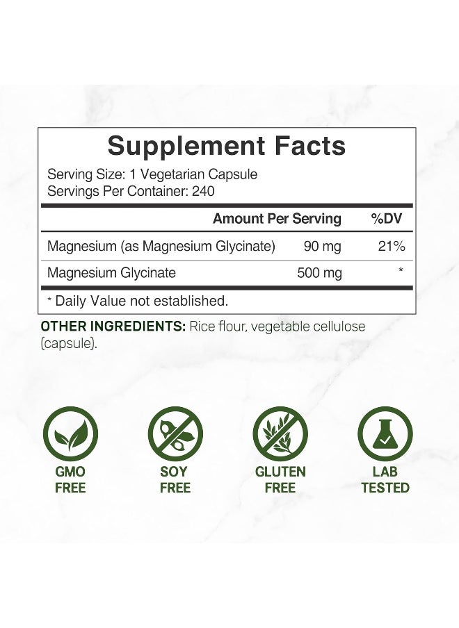 DEAL SUPPLEMENT DEAL SUPPLEMENT Magnesium Glycinate 500mg, 240 Veggie Capsules  - Image 2