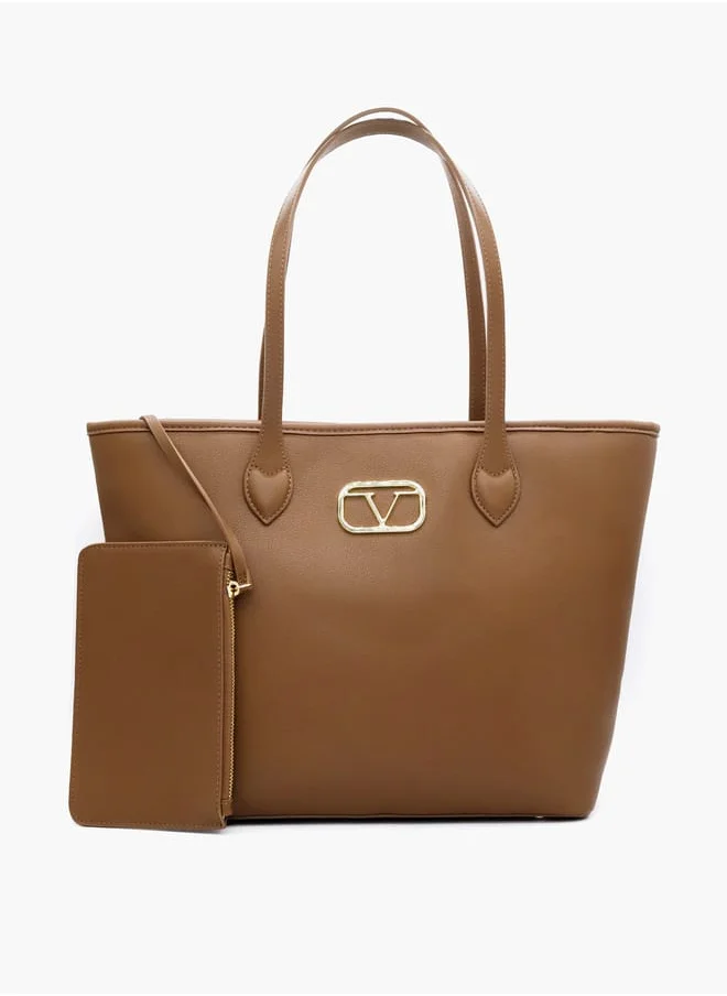 V إيطاليا Solid Tote Bag with Double Handle and Pouch