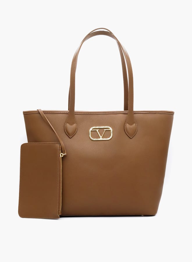 V Italia Solid Tote Bag with Double Handle and Pouch  - Image 1